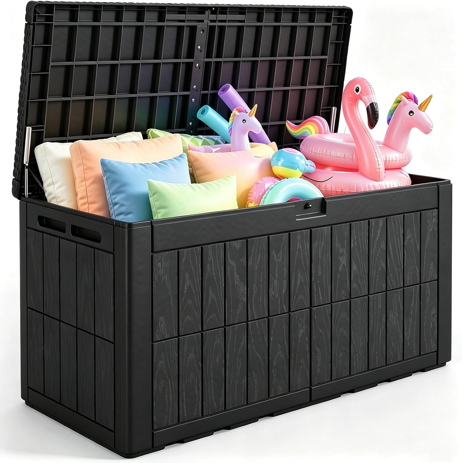 Outdoor Furniture Bench - 120 Gallon Resin Deck Box, Weatherproof