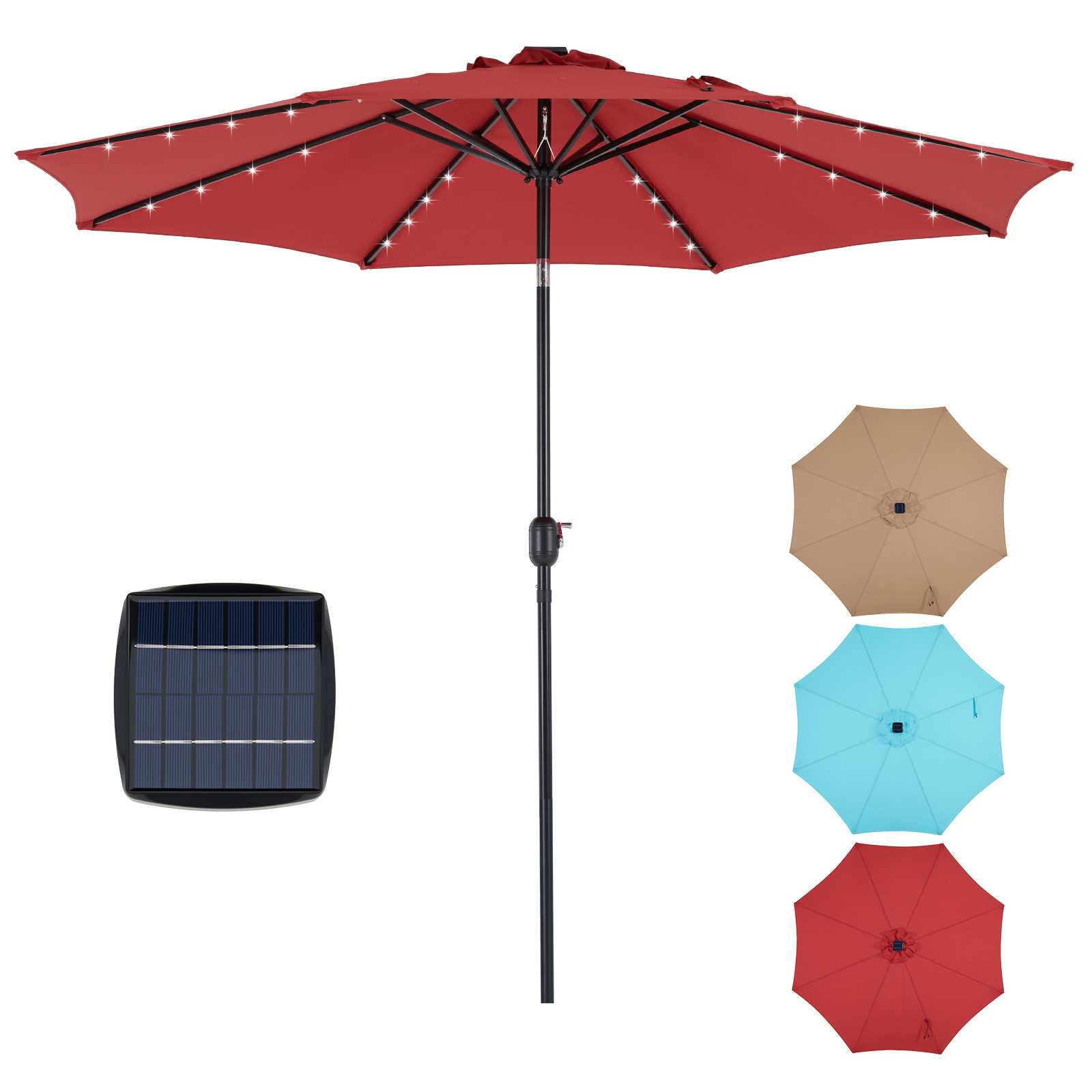 Outdoor Furniture Umbrella - JHK 10FT Solar Patio Umbrella with