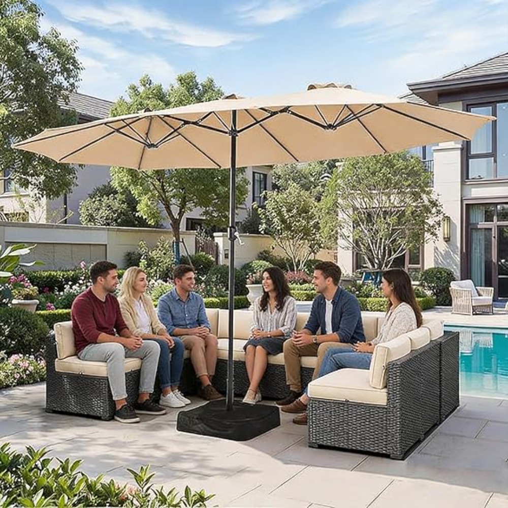 Outdoor Furniture Umbrella - 15ft Patio Umbrella with Base Included,