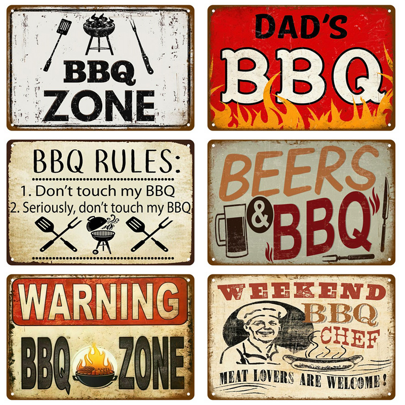 Outdoor Furniture Zone - Vintage Tin Sign Dad`s BBQ Yard