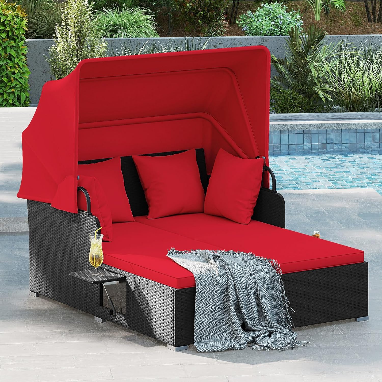 Outdoor Daybed Furniture - 2 Person Rattan Outdoor Daybed with