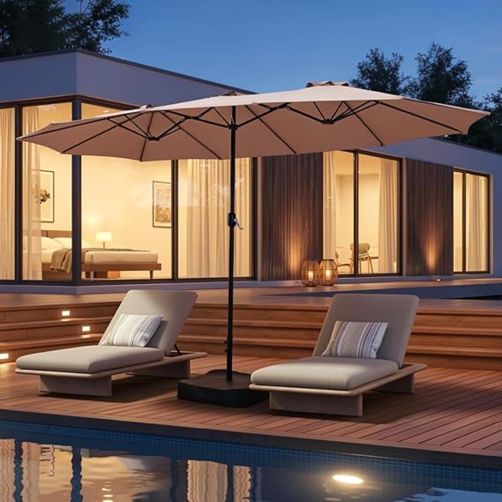15ft Patio Umbrella with Base  - đánh giá và giá Outdoor Furniture Umbrella