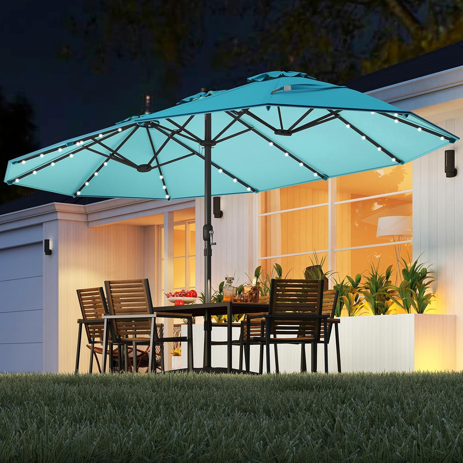 15FT Double-Sided Solar Patio  - đánh giá và giá Outdoor Furniture Umbrella