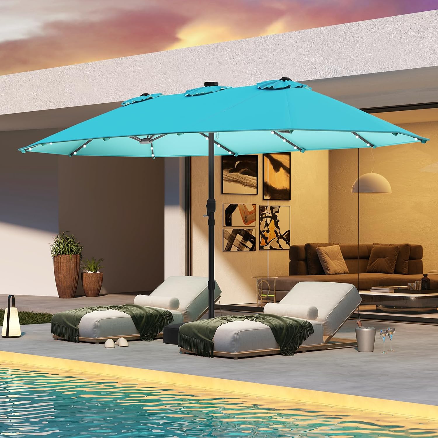 15FT Double-Sided Solar Patio  - đánh giá và giá Outdoor Furniture Umbrella