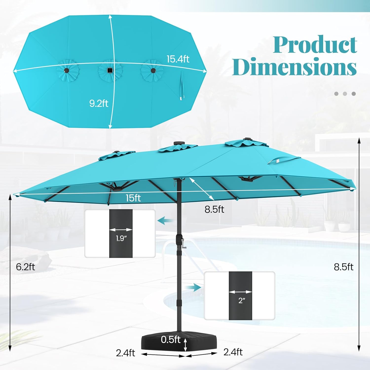 15FT Double-Sided Solar Patio  - đánh giá và giá Outdoor Furniture Umbrella