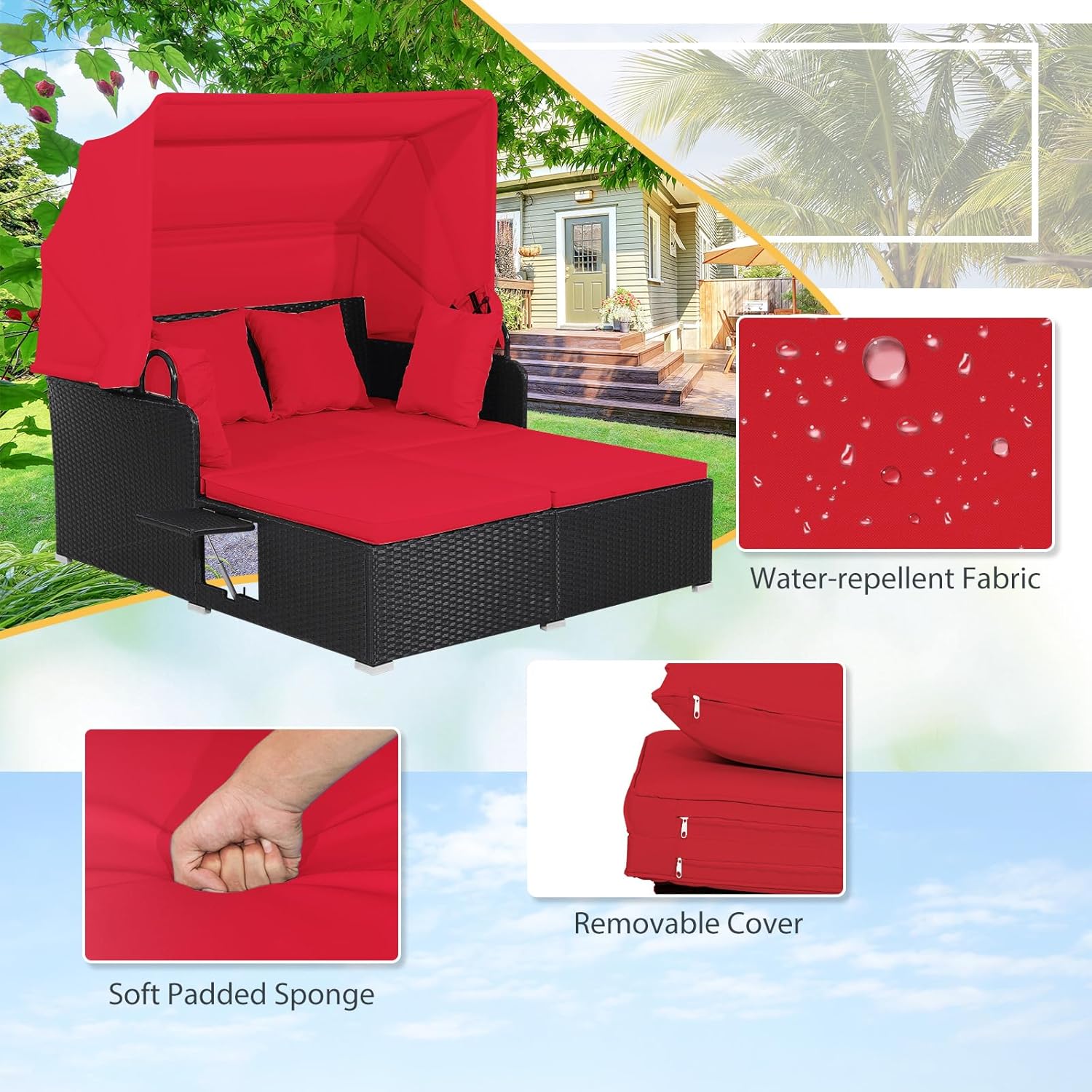 2 Person Rattan Outdoor Daybed - đánh giá và giá Outdoor Daybed Furniture